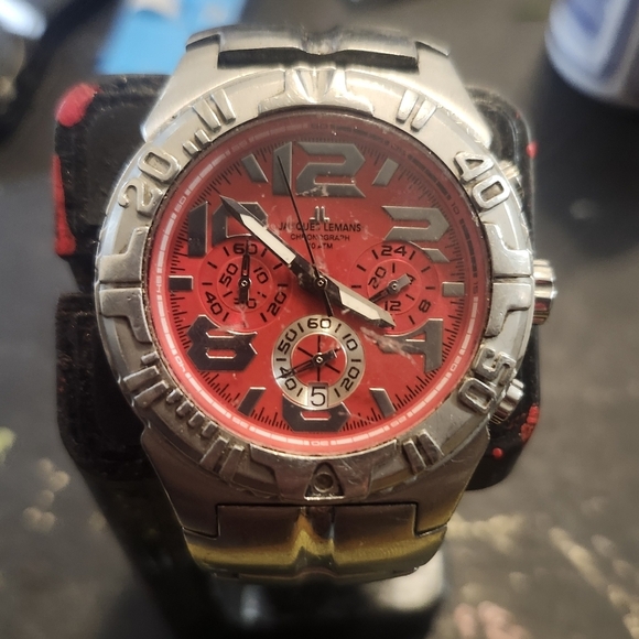 VINTAGE Jacques Lemans Chronograph Rare Red Face - Picture 3 of 7